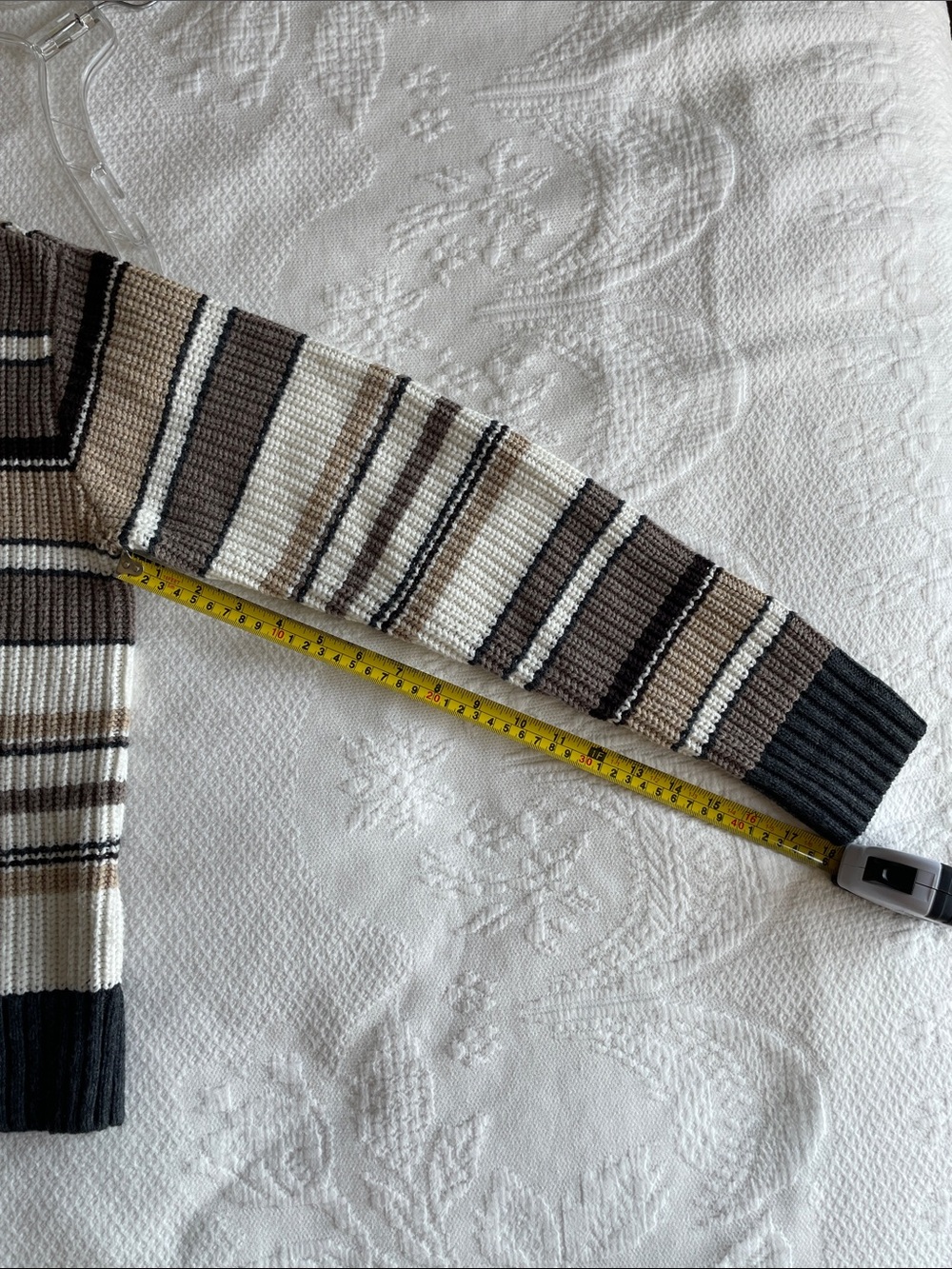 CAbi Striped Shawl Collar Cardigan in Charcoal, Cream & Taupe Size S - Picture 7 of 9